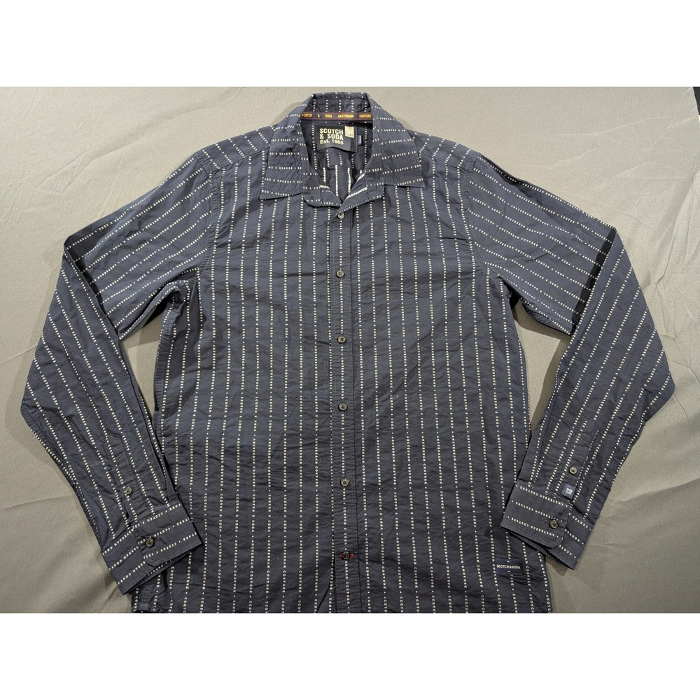 Scotch & Soda Amsterdam Couture Mens Navy Logo Stripe Button Down Shirt Large